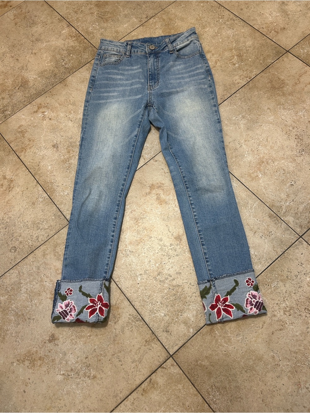 LITZ Women's Light Blue Embroidered Cuff Jeans Size 26